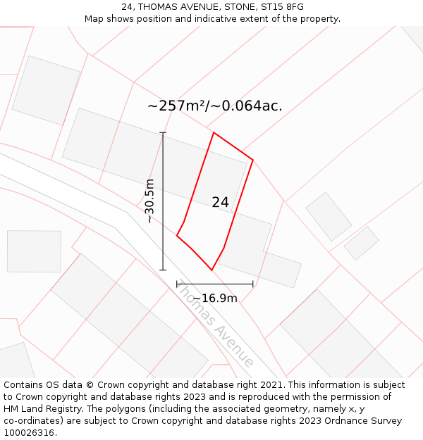 24, THOMAS AVENUE, STONE, ST15 8FG: Plot and title map