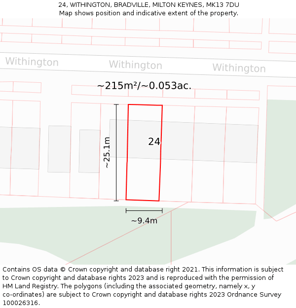 24, WITHINGTON, BRADVILLE, MILTON KEYNES, MK13 7DU: Plot and title map