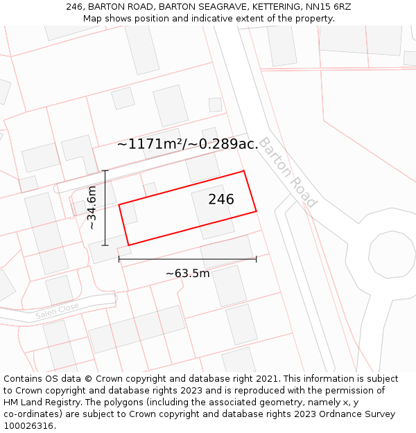 246, BARTON ROAD, BARTON SEAGRAVE, KETTERING, NN15 6RZ: Plot and title map