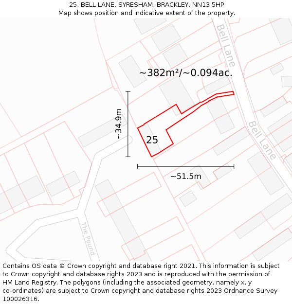 25, BELL LANE, SYRESHAM, BRACKLEY, NN13 5HP: Plot and title map