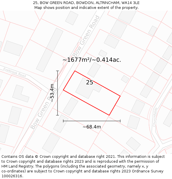 25, BOW GREEN ROAD, BOWDON, ALTRINCHAM, WA14 3LE: Plot and title map