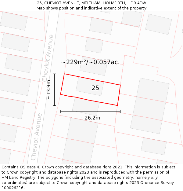 25, CHEVIOT AVENUE, MELTHAM, HOLMFIRTH, HD9 4DW: Plot and title map