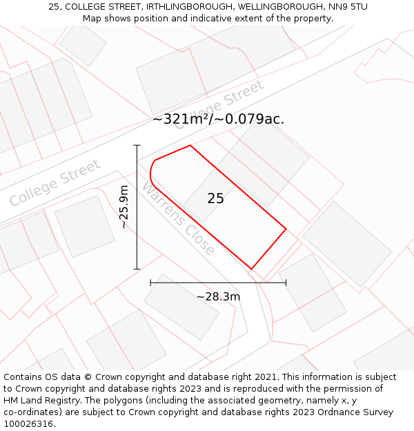 25, COLLEGE STREET, IRTHLINGBOROUGH, WELLINGBOROUGH, NN9 5TU: Plot and title map