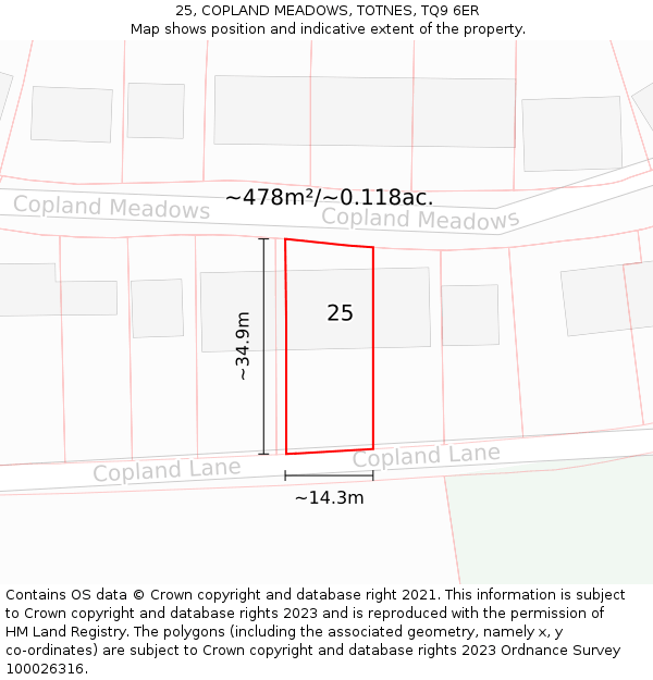 25, COPLAND MEADOWS, TOTNES, TQ9 6ER: Plot and title map