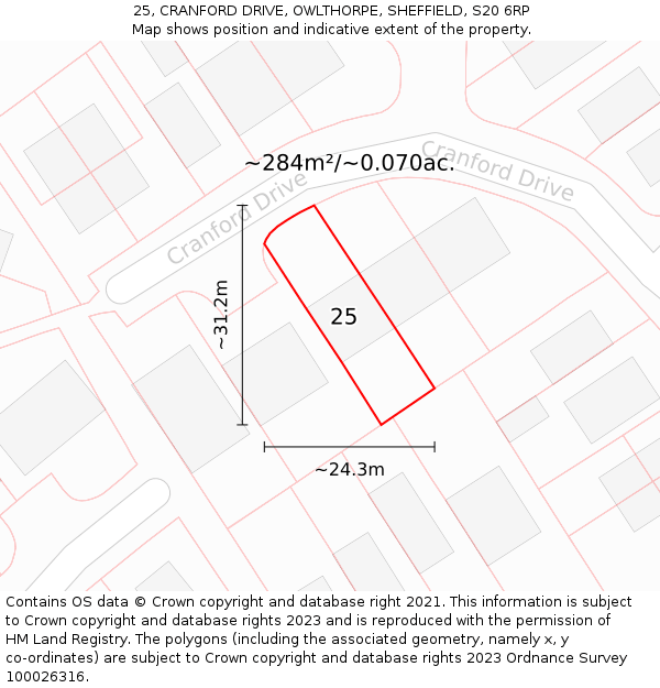 25, CRANFORD DRIVE, OWLTHORPE, SHEFFIELD, S20 6RP: Plot and title map