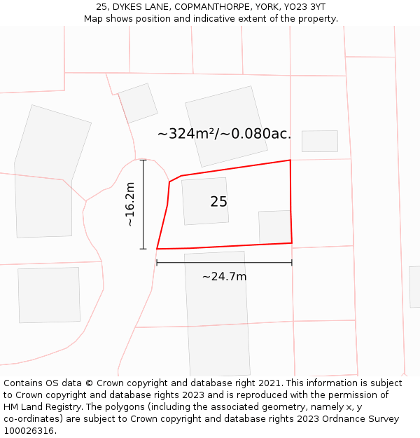 25, DYKES LANE, COPMANTHORPE, YORK, YO23 3YT: Plot and title map