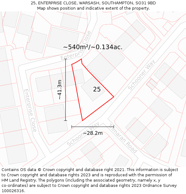 25, ENTERPRISE CLOSE, WARSASH, SOUTHAMPTON, SO31 9BD: Plot and title map