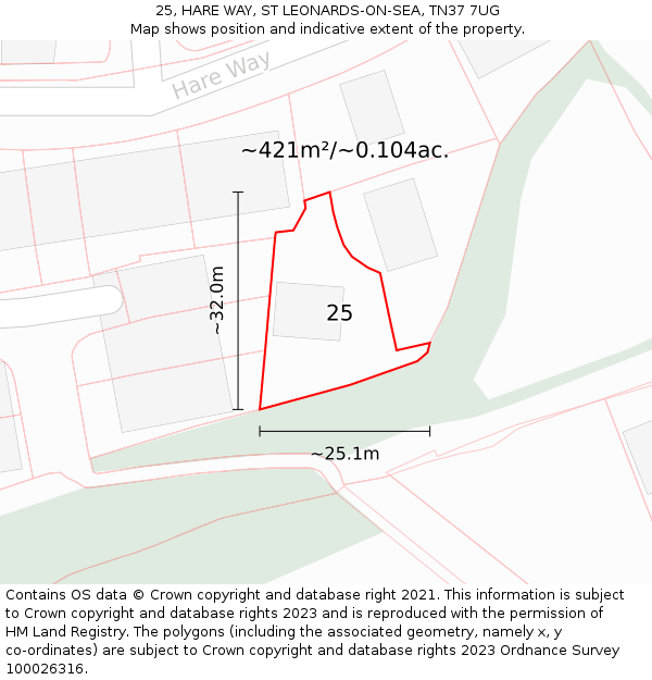 25, HARE WAY, ST LEONARDS-ON-SEA, TN37 7UG: Plot and title map