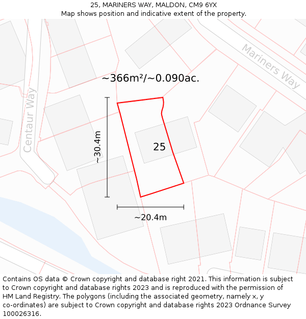 25, MARINERS WAY, MALDON, CM9 6YX: Plot and title map