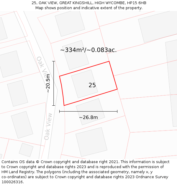 25, OAK VIEW, GREAT KINGSHILL, HIGH WYCOMBE, HP15 6HB: Plot and title map