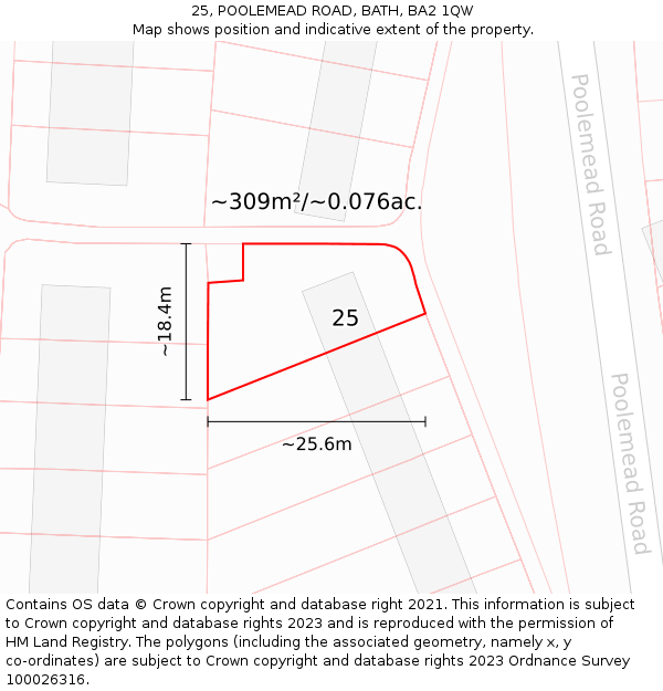 25, POOLEMEAD ROAD, BATH, BA2 1QW: Plot and title map