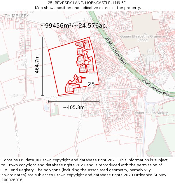 25, REVESBY LANE, HORNCASTLE, LN9 5FL: Plot and title map