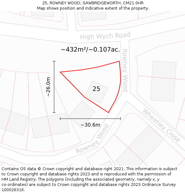 25, ROWNEY WOOD, SAWBRIDGEWORTH, CM21 0HR: Plot and title map