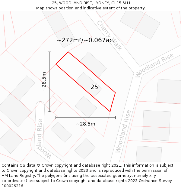 25, WOODLAND RISE, LYDNEY, GL15 5LH: Plot and title map