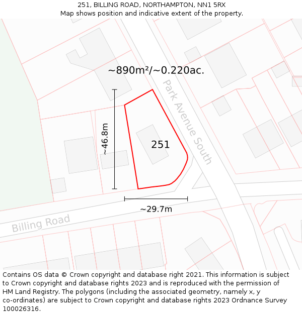 251, BILLING ROAD, NORTHAMPTON, NN1 5RX: Plot and title map