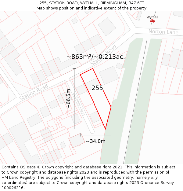 255, STATION ROAD, WYTHALL, BIRMINGHAM, B47 6ET: Plot and title map