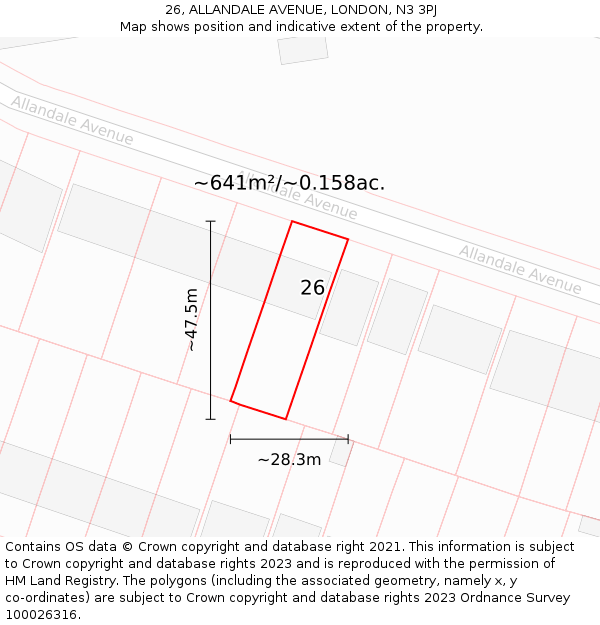 26, ALLANDALE AVENUE, LONDON, N3 3PJ: Plot and title map