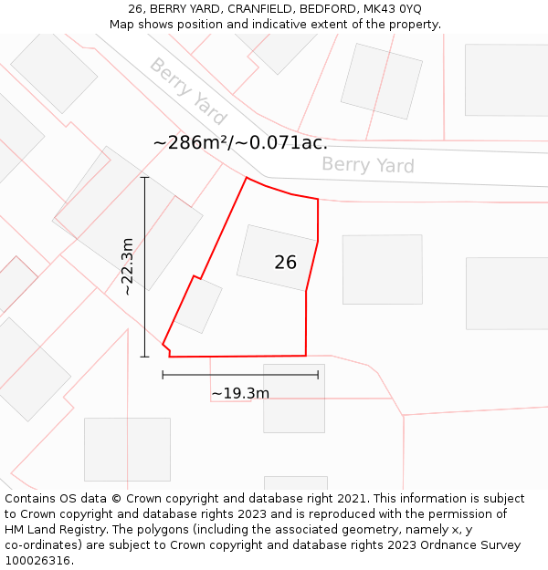 26, BERRY YARD, CRANFIELD, BEDFORD, MK43 0YQ: Plot and title map