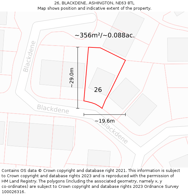 26, BLACKDENE, ASHINGTON, NE63 8TL: Plot and title map