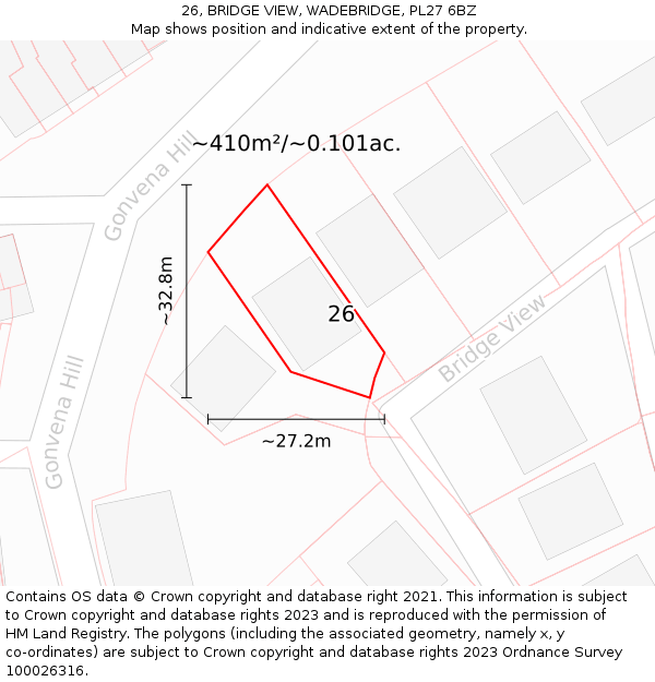 26, BRIDGE VIEW, WADEBRIDGE, PL27 6BZ: Plot and title map