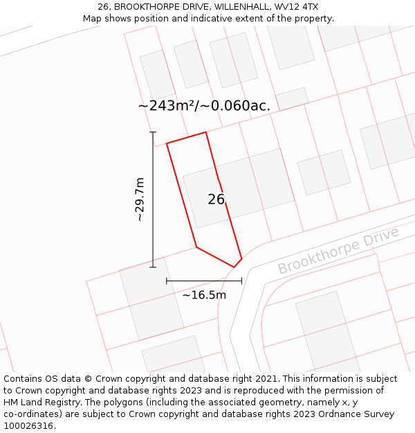 26, BROOKTHORPE DRIVE, WILLENHALL, WV12 4TX: Plot and title map