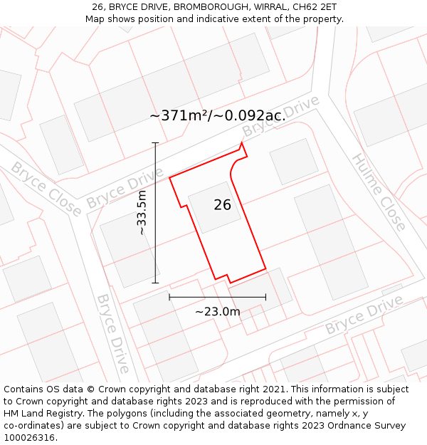 26, BRYCE DRIVE, BROMBOROUGH, WIRRAL, CH62 2ET: Plot and title map