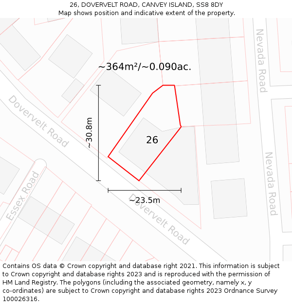 26, DOVERVELT ROAD, CANVEY ISLAND, SS8 8DY: Plot and title map