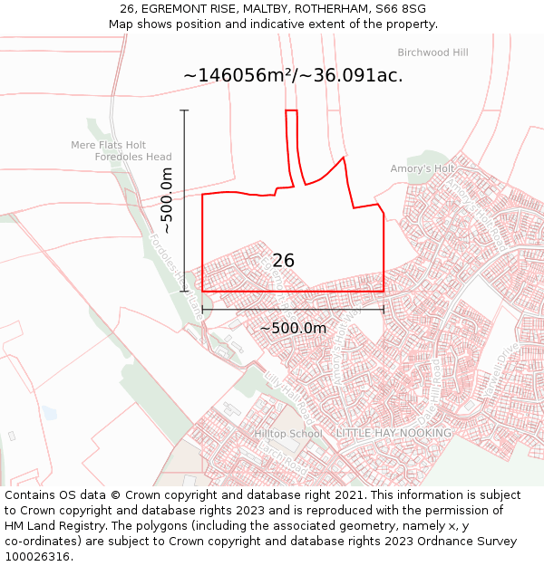 26, EGREMONT RISE, MALTBY, ROTHERHAM, S66 8SG: Plot and title map