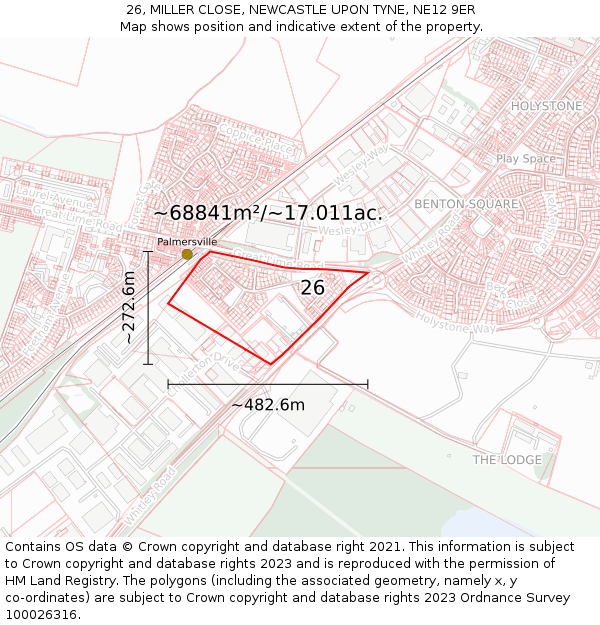 26, MILLER CLOSE, NEWCASTLE UPON TYNE, NE12 9ER: Plot and title map