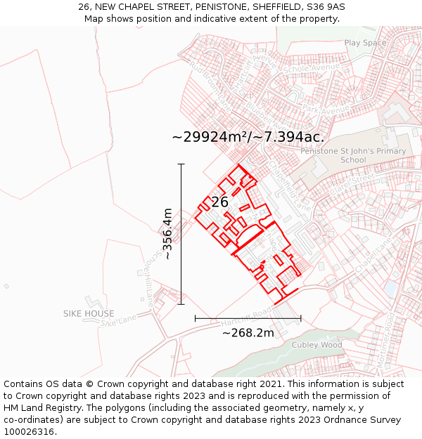 26, NEW CHAPEL STREET, PENISTONE, SHEFFIELD, S36 9AS: Plot and title map