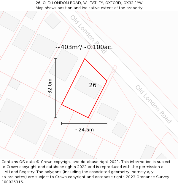 26, OLD LONDON ROAD, WHEATLEY, OXFORD, OX33 1YW: Plot and title map