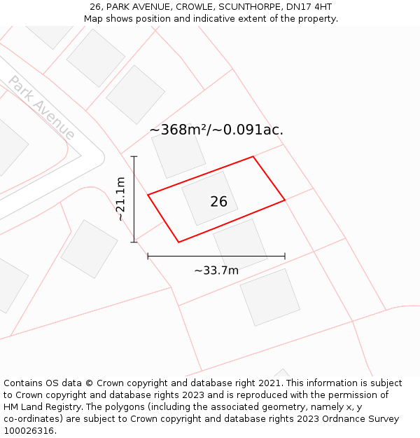 26, PARK AVENUE, CROWLE, SCUNTHORPE, DN17 4HT: Plot and title map