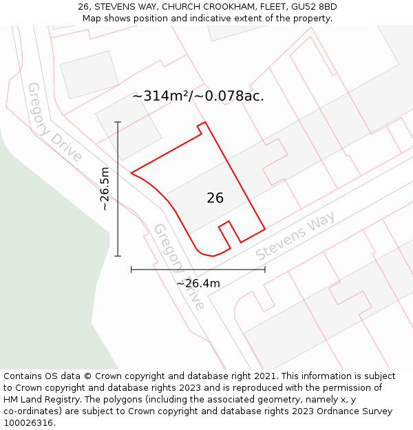 26, STEVENS WAY, CHURCH CROOKHAM, FLEET, GU52 8BD: Plot and title map