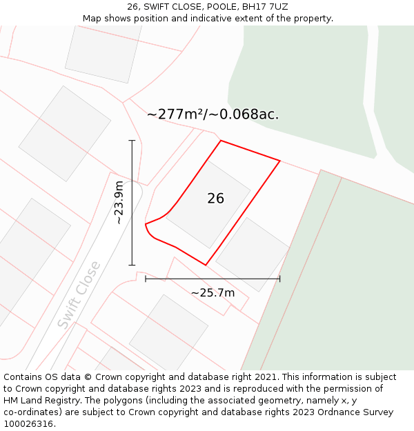 26, SWIFT CLOSE, POOLE, BH17 7UZ: Plot and title map