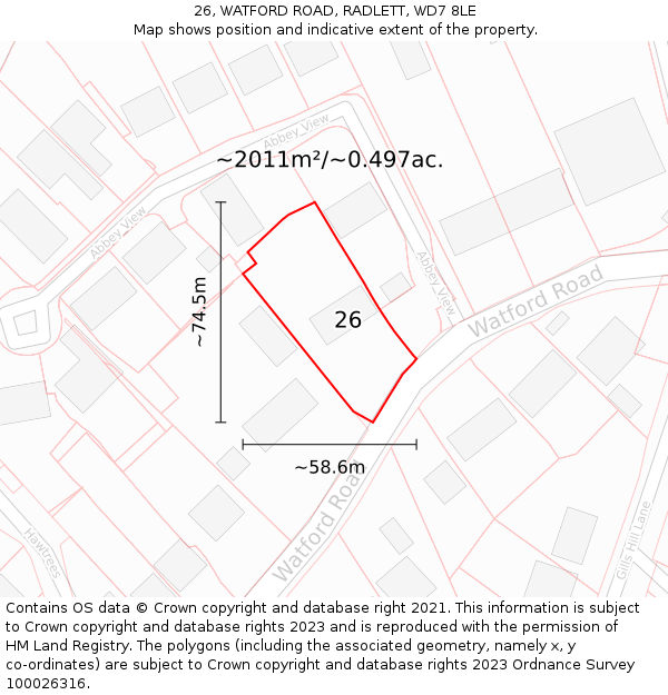 26, WATFORD ROAD, RADLETT, WD7 8LE: Plot and title map