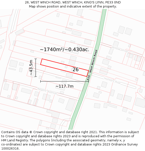 26, WEST WINCH ROAD, WEST WINCH, KING'S LYNN, PE33 0ND: Plot and title map