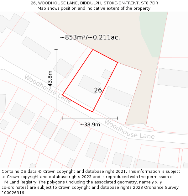 26, WOODHOUSE LANE, BIDDULPH, STOKE-ON-TRENT, ST8 7DR: Plot and title map