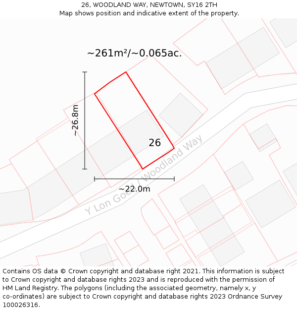 26, WOODLAND WAY, NEWTOWN, SY16 2TH: Plot and title map