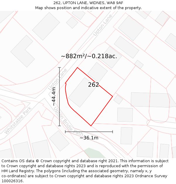 262, UPTON LANE, WIDNES, WA8 9AF: Plot and title map