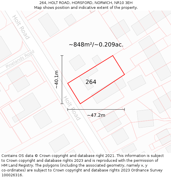 264, HOLT ROAD, HORSFORD, NORWICH, NR10 3EH: Plot and title map