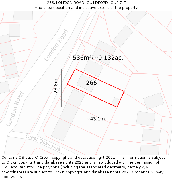 266, LONDON ROAD, GUILDFORD, GU4 7LF: Plot and title map