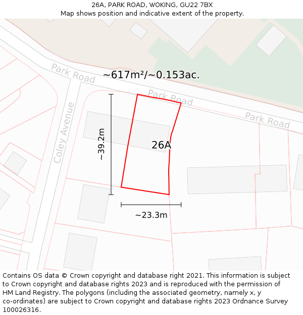 26A, PARK ROAD, WOKING, GU22 7BX: Plot and title map