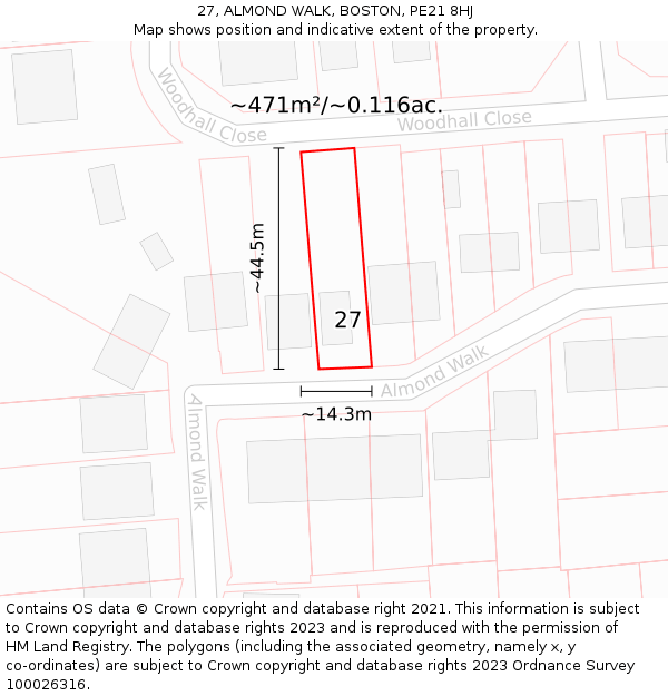 27, ALMOND WALK, BOSTON, PE21 8HJ: Plot and title map