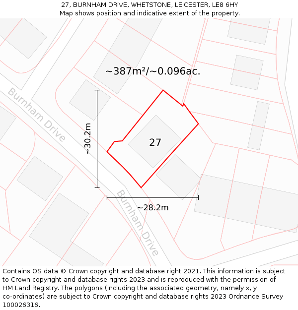 27, BURNHAM DRIVE, WHETSTONE, LEICESTER, LE8 6HY: Plot and title map