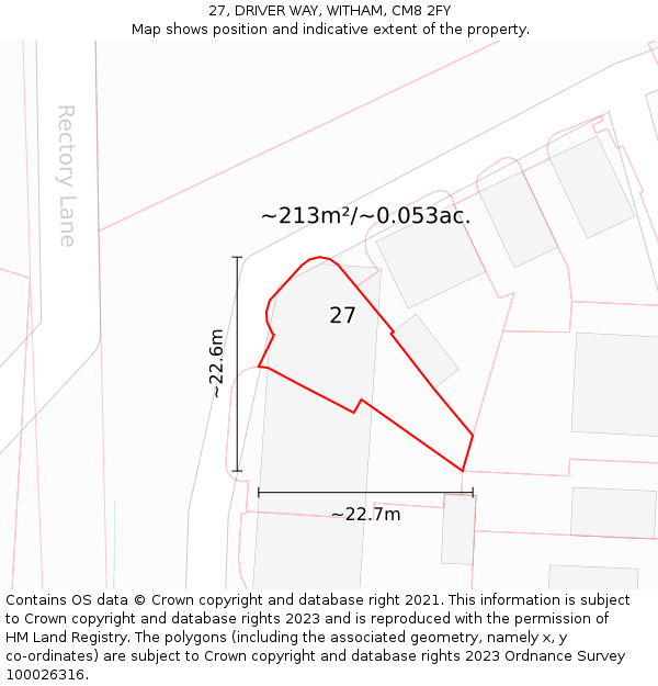 27, DRIVER WAY, WITHAM, CM8 2FY: Plot and title map