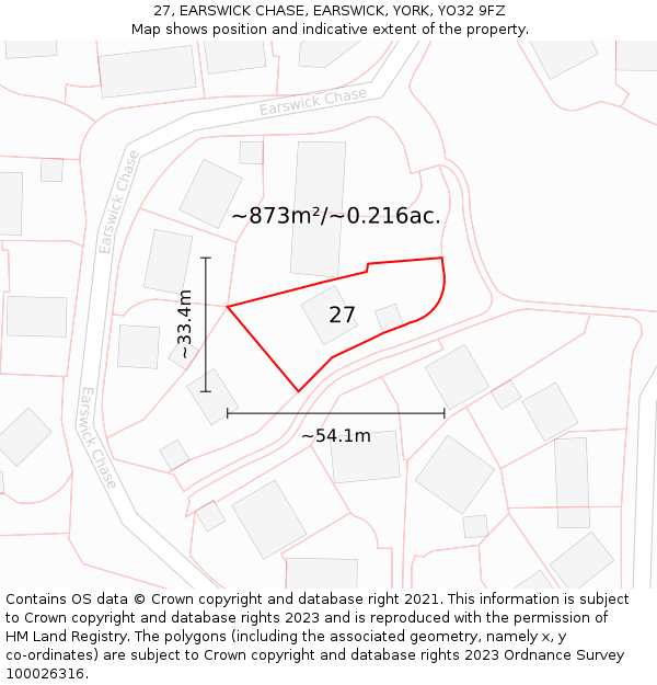 27, EARSWICK CHASE, EARSWICK, YORK, YO32 9FZ: Plot and title map