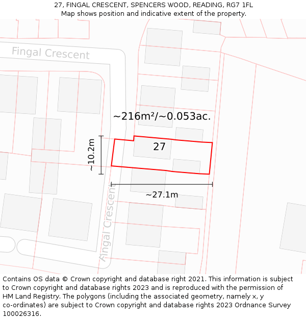 27, FINGAL CRESCENT, SPENCERS WOOD, READING, RG7 1FL: Plot and title map