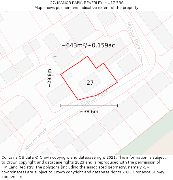 27, MANOR PARK, BEVERLEY, HU17 7BS: Plot and title map