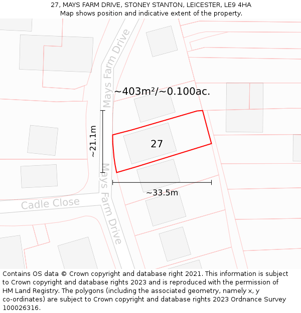 27, MAYS FARM DRIVE, STONEY STANTON, LEICESTER, LE9 4HA: Plot and title map