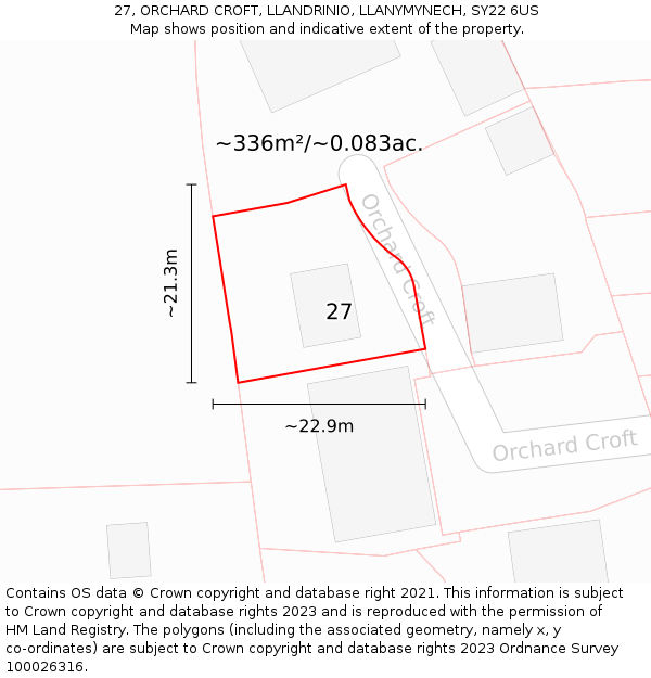 27, ORCHARD CROFT, LLANDRINIO, LLANYMYNECH, SY22 6US: Plot and title map